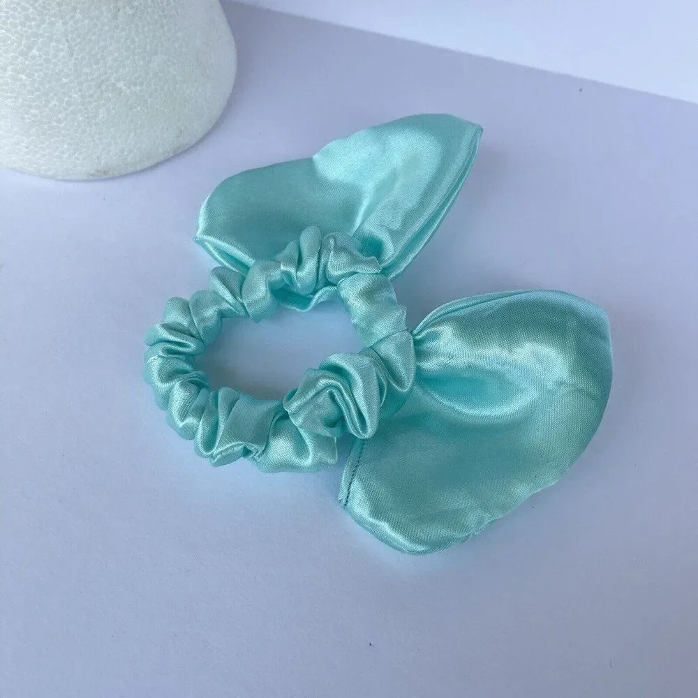 2 New Stin Women Girls Bow Headband Hair Tie Blue Satin